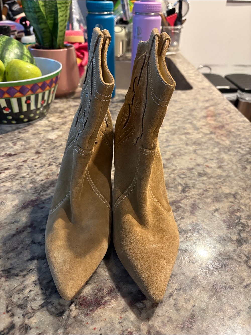 Nine West Tan Pointed Toe Suede Ankle Booties